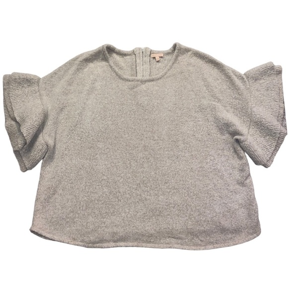 GIBSON Latimer Fuzzy Cozy Wool Ruffle Bell Sleeve Short Sleeve Cropped Sweater - Picture 1 of 6